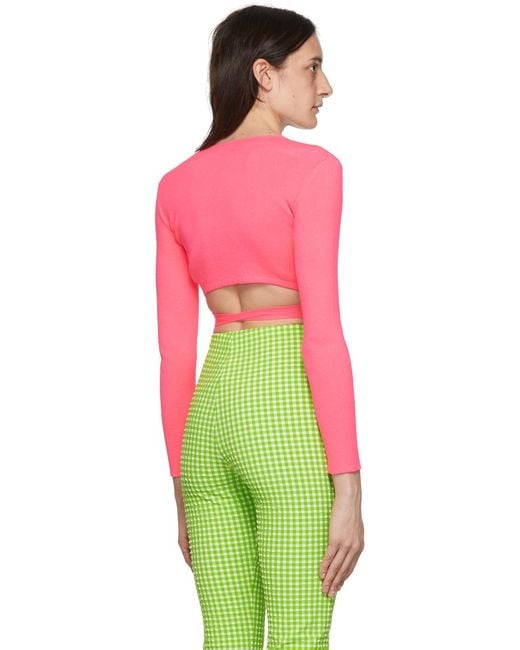 MSGM Pink V-Neck Cropped Top