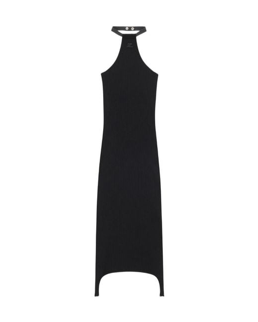 Courreges Black Courrèges Rib-Knit Suspenders Dress