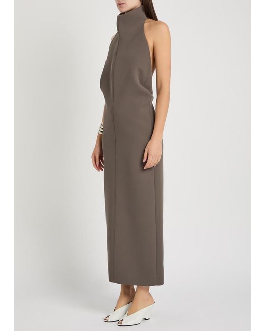 Khaite Brown Roxanne Open-Back Crepe Midi Dress