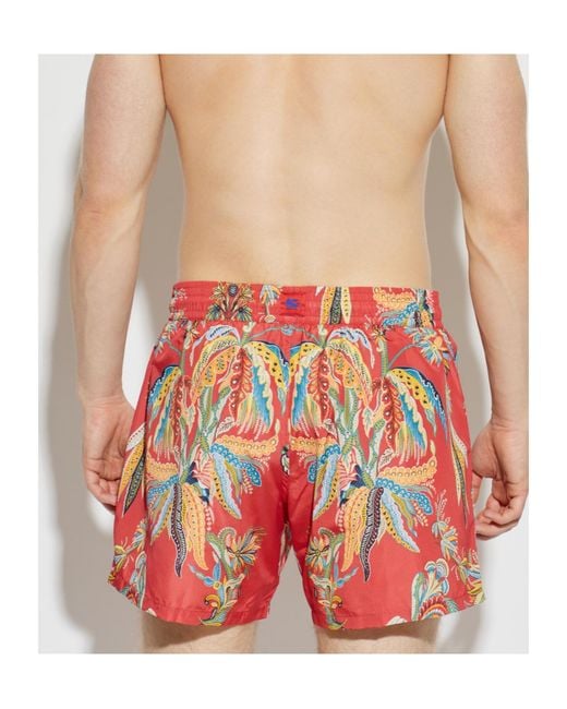 Etro Red Paisley Printed Swim Shorts for men