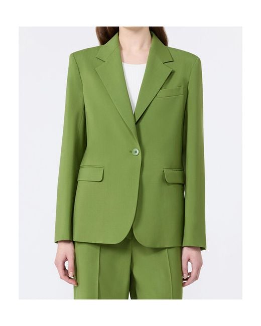 Weekend by Maxmara Green Lamine Single-Breasted Blazer