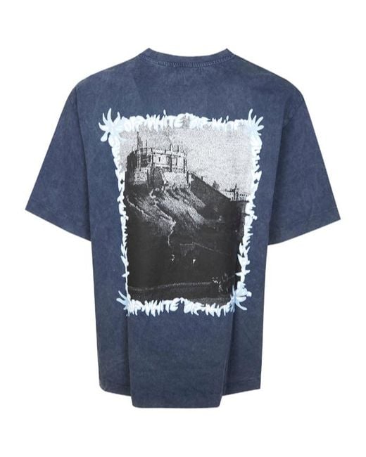 Off-White c/o Virgil Abloh Blue Graphic Printed Crewneck T-Shirt for men