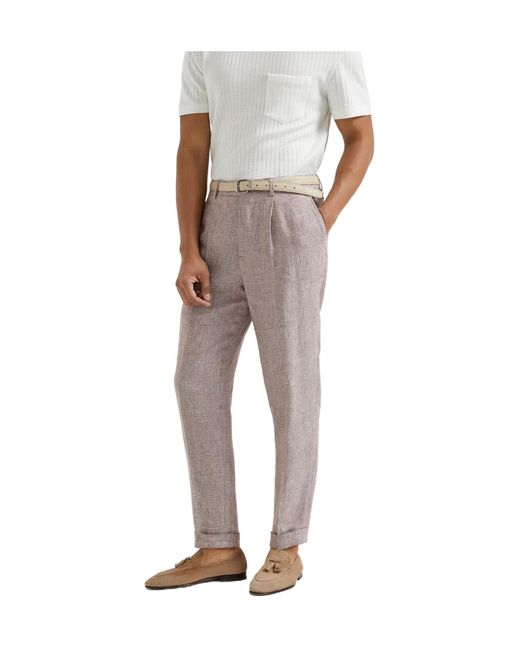Brunello Cucinelli Natural Pleat Detailing Trousers for men
