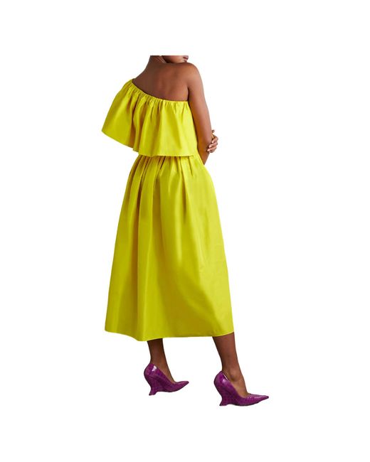 Adam Lippes Yellow One-Shoulder Ruffled Midi Dress