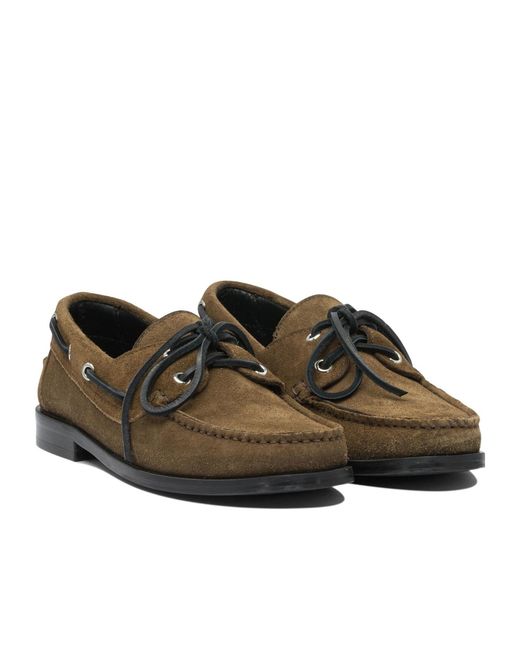 Aeyde Brown Harris Suede Leather Lace-Up Loafers