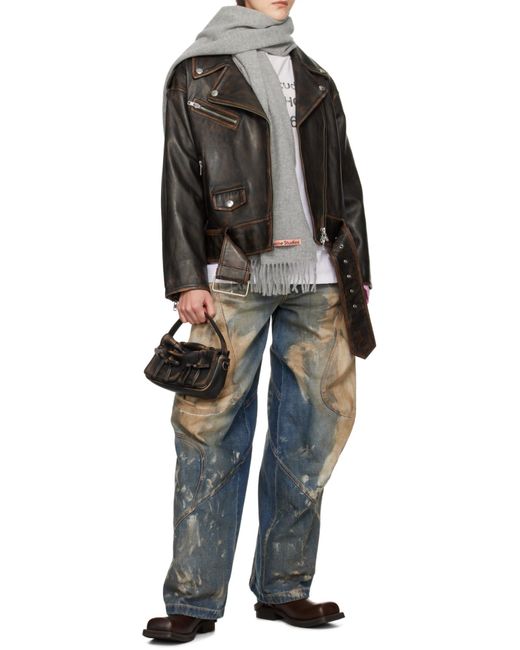 Acne Gray Logo Patch Fringed Scarf for men