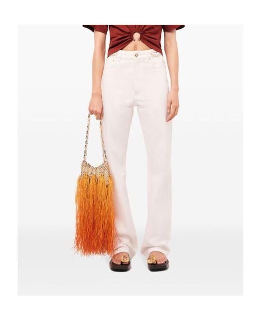 Rabanne White Paillette-Embellished Flared Denim Jeans