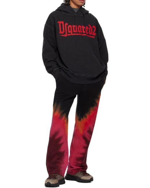 DSquared² Black Logo Printed Drawstring Hoodie for men