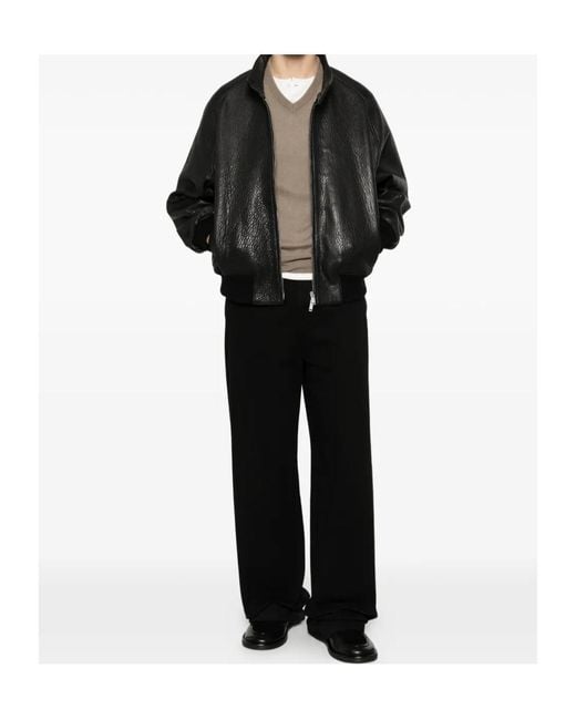 Studio Nicholson Black Leather Jacket With A Zipper for men