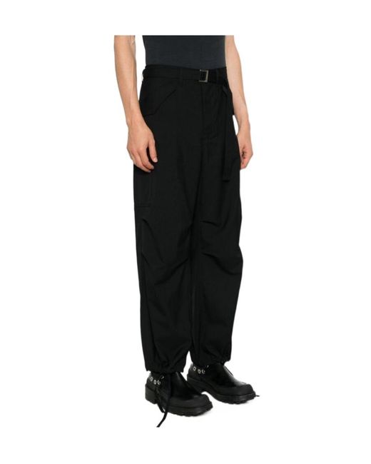 Sacai Black Suiting Drawstring Ankle Cargo Trousers for men