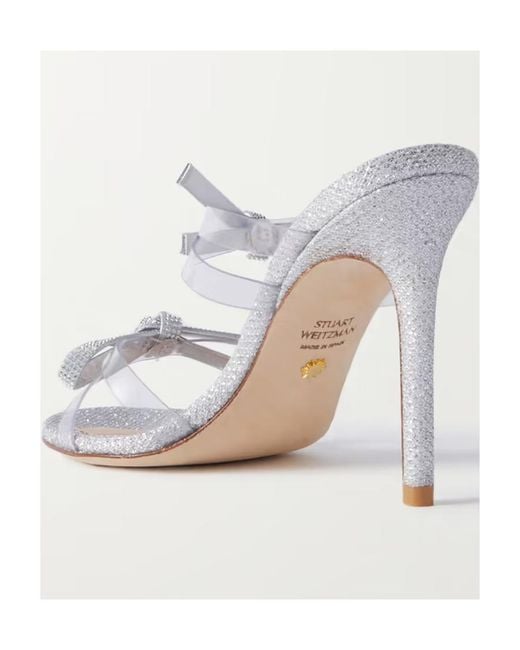 Stuart Weitzman White Embellished Metal Sandals