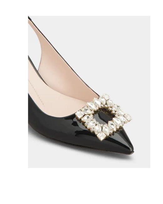 Roger Vivier Black Virgule Buckle Slingback Pumps