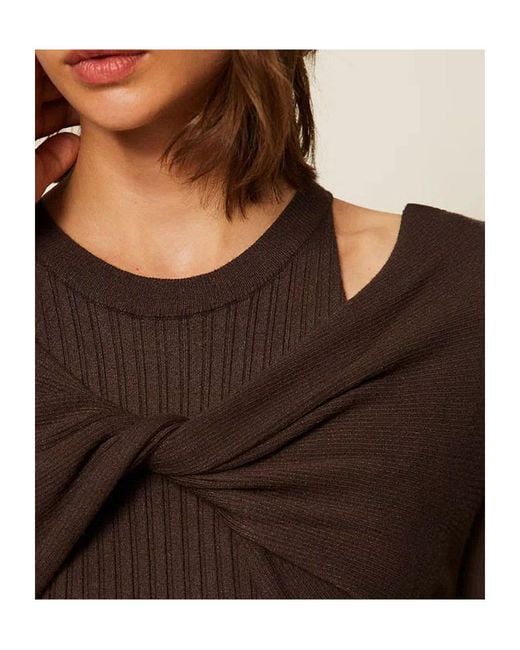 Twinset Brown Ribbed Knit Dress