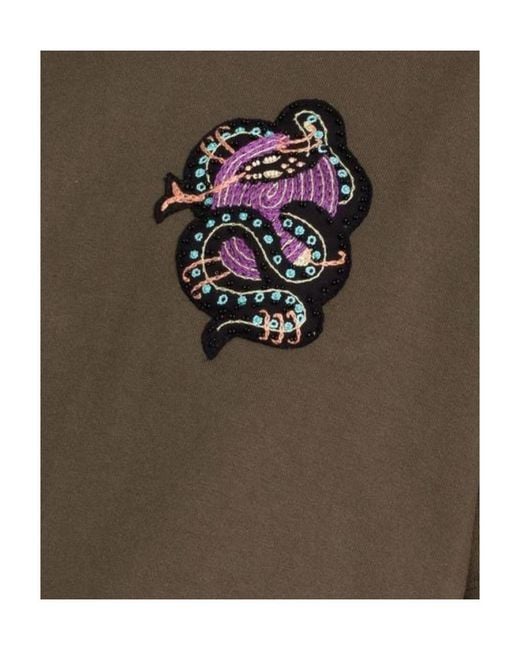 Etro Green Beaded Motif-Patch Oversized T-Shirt