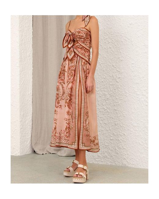Zimmermann Multicolor Aster Printed Bow Midi Dress