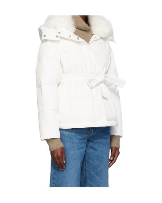 Yves Salomon White Quilted Zipper Down Jacket