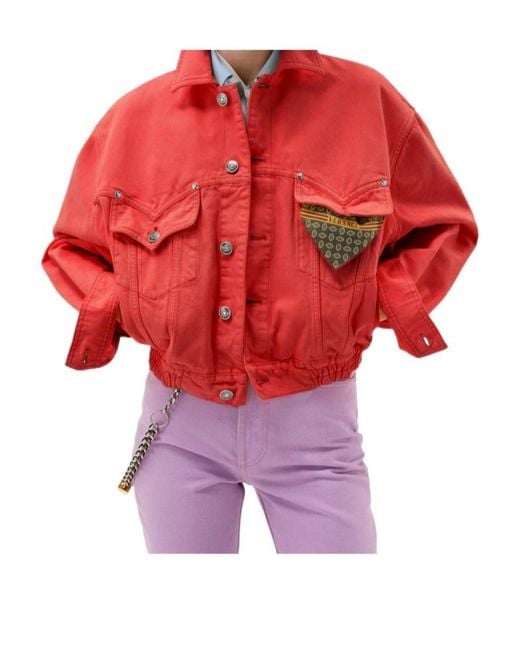 Versace Red Oversized Denim Jacket