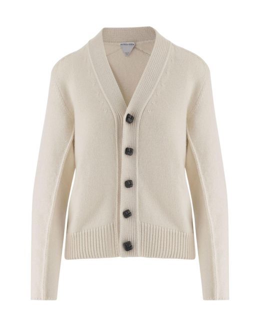 Bottega Veneta White V-Neck Long-Sleeved Knit Top