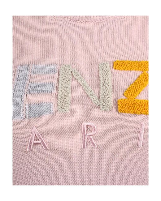 KENZO Pink Colored Letter Logo Knitted Pullover