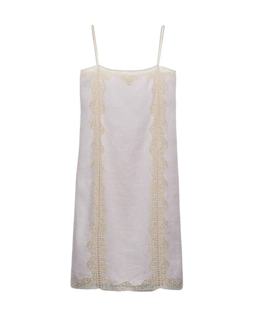 Prada White Embroidered, Lace-Trimmed Linen Dress