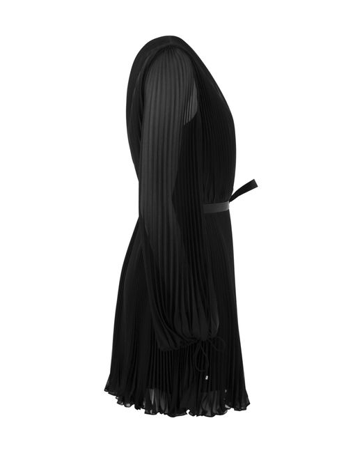 Max Mara Black Visita V-Neck Pleated Mini Dress