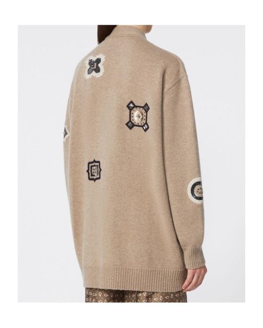 Max Mara Natural Wool-Cashmere Patch Cardigan