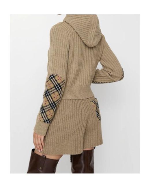 Burberry Natural Checkered Detailed Drawstring Knit Hoodie