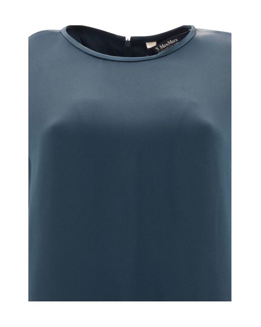 Max Mara Blue Short-Sleeved Round-Necked Dress