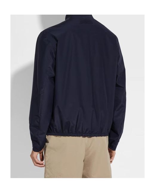 Zegna Blue High-Neck Zipped Jacket for men