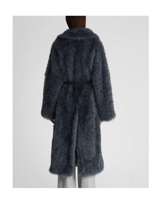Ermanno Scervino Blue Belted Straight Hem Shearling Coat