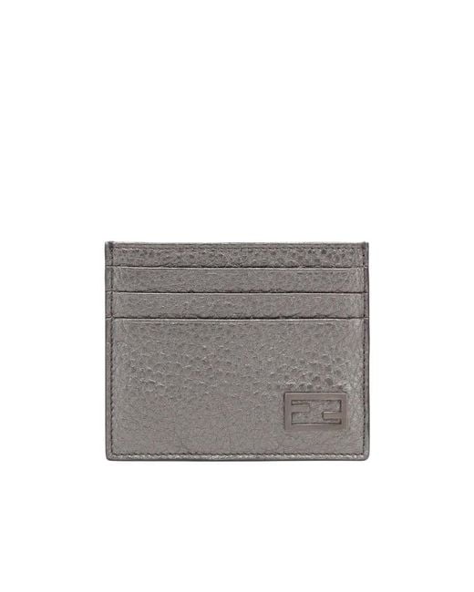 Fendi Gray Leather Card Holder for men