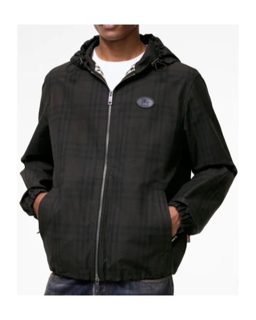 Burberry Black Check Cotton Newport Hooded Jacket for men
