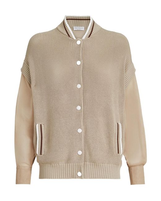 Brunello Cucinelli Natural Striped Trim Knitted Cardigan