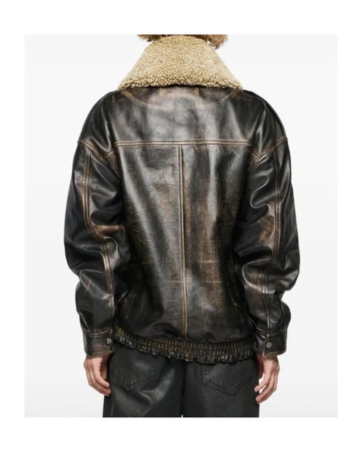 M I S B H V Black Front-Pocket Leather Jacket