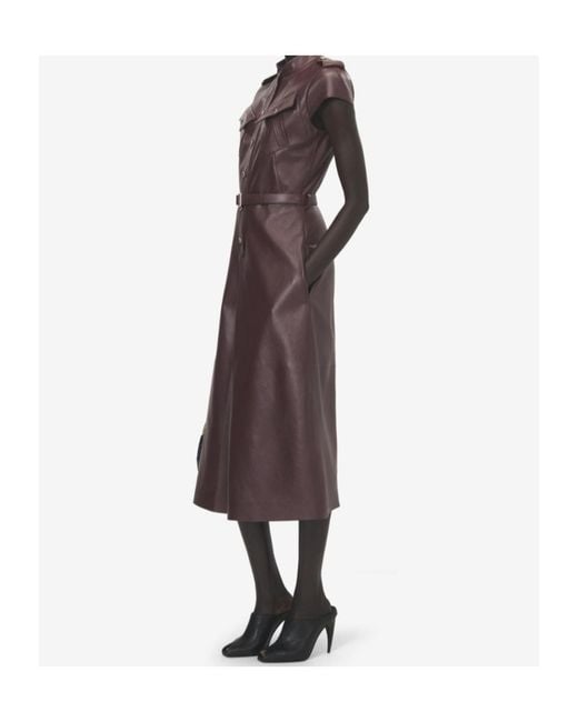 McQueen Brown Leather Uniform Midi Dress