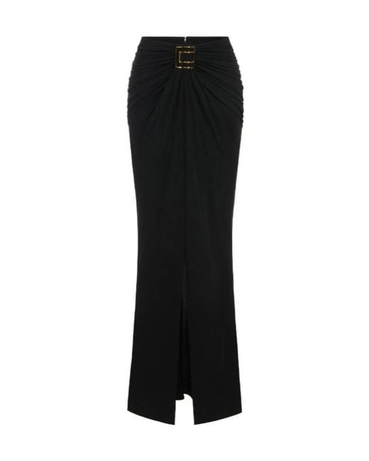 Elisabetta Franchi Black Ruched Logo-Plaque Skirt