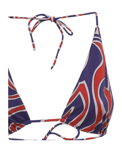 Emilio Pucci Red Abstract-Print Triangle Bikini Top