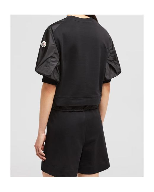 Moncler Black Puff Sleeve Cotton T-Shirt