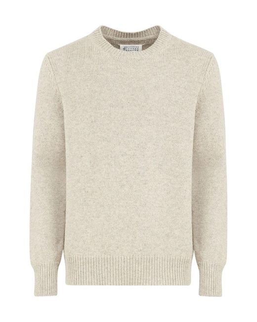 Maison Margiela White Long Sleeved Crewneck Knitted Jumper for men