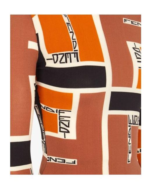 Fendi Orange High-Neck Printed Jumper