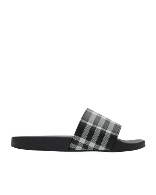 Burberry White Checked Slip-On Slides for men