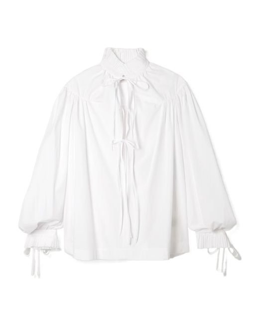 Dries Van Noten White Tie-Up Ruffled Shirt