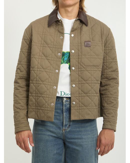 Dior Green Homme Logo Patch Cannage Leather Overshirt for men