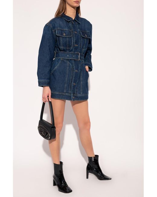 DIESEL Blue De-Flaminia Belted Denim Jacket
