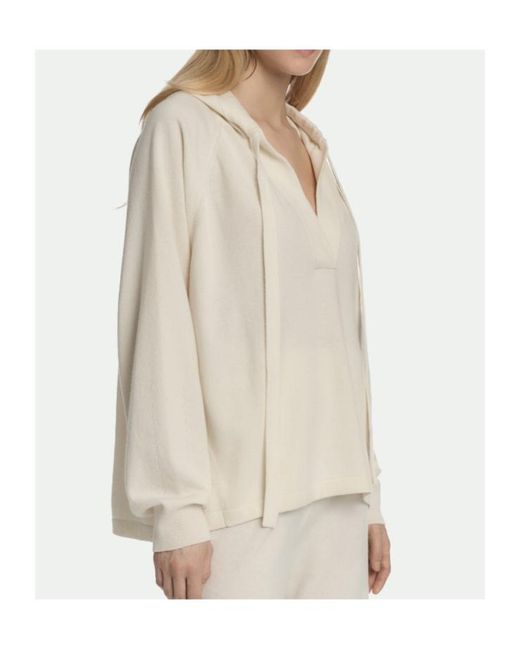 Malo White Cashmere V-Neck Hoodie