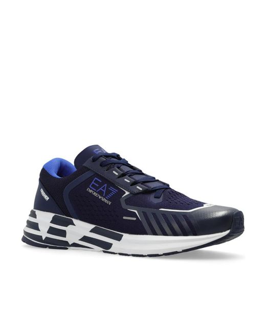 EA7 Blue Logo-Print Mesh-Panelling Sneakers for men
