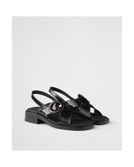 Prada Logo-Printed Slingback Sandals in Black | Lyst
