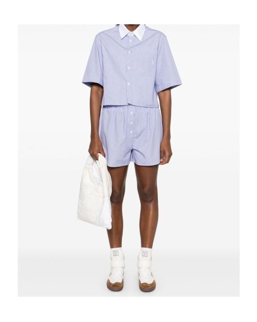 Sporty & Rich Blue Striped Cropped Shirt