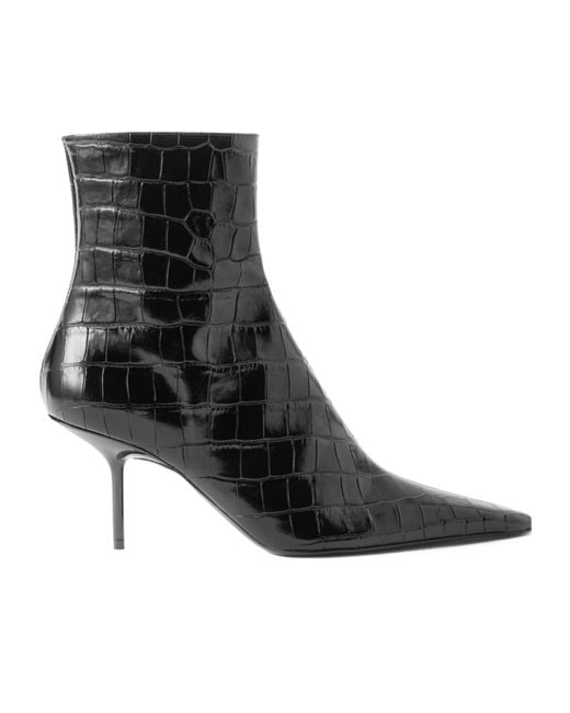 Victoria Beckham Black Crocodile-Print Ankle Boots