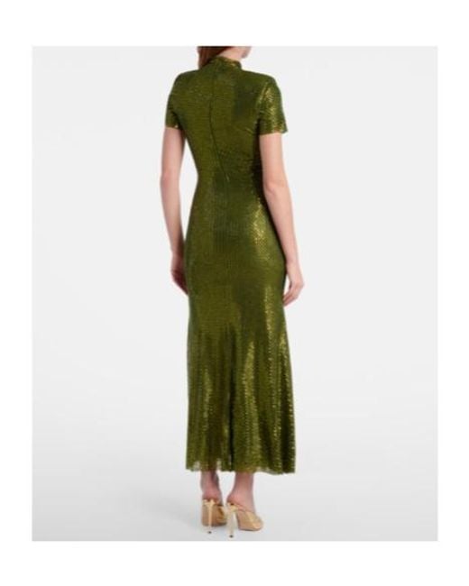 Self-Portrait Green Embellished Mesh Maxi Dress